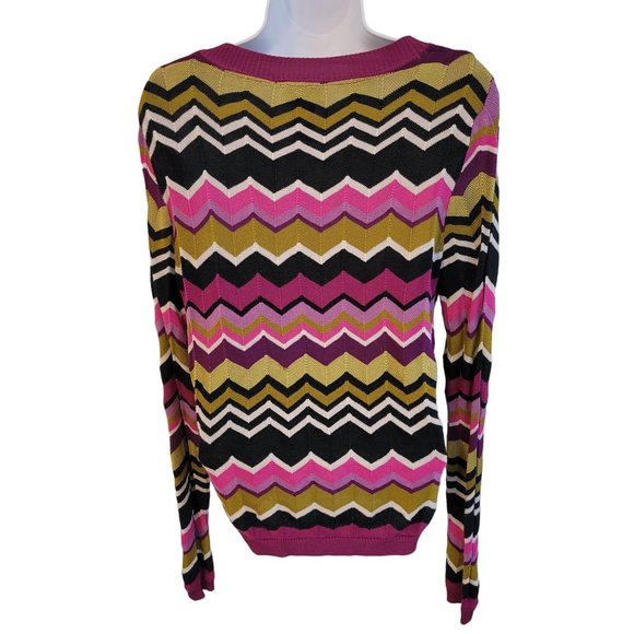 Missoni M Zig Zag Chevron Stripe Bright Multicolor Cardigan Preppy Twee Academia - Picture 2 of 4
